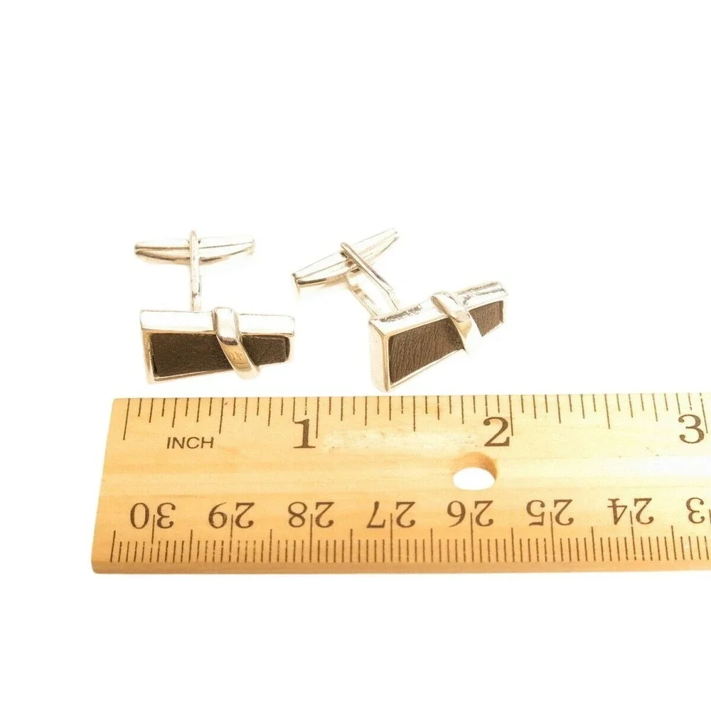 Vintage‎ Geometric Trapezoid Black Silver Cufflinks*Signed*Groom*Formal Jewelry